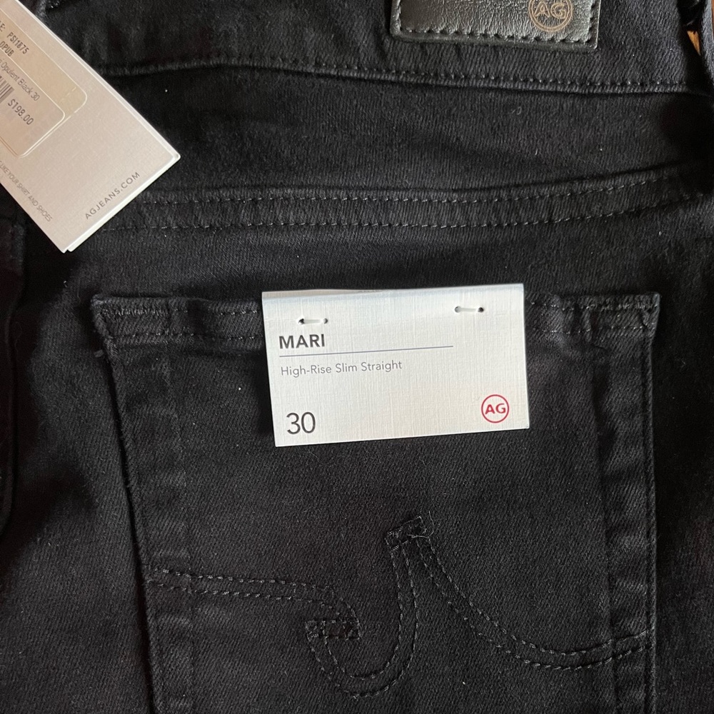 NWT AG Mari Black High Waist Slim Straight Jeans